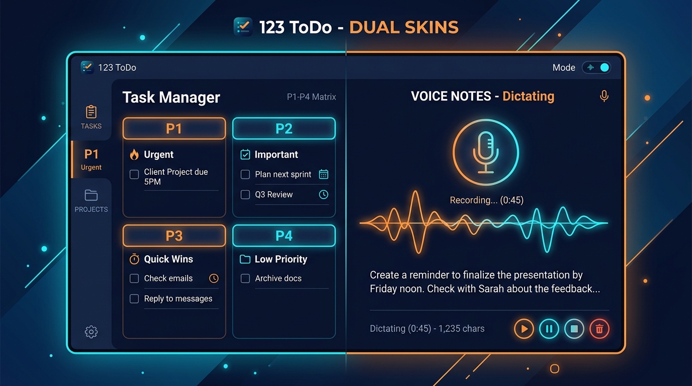 Introducing Dual Skins: Simple Voice Notes & Task Manager in One